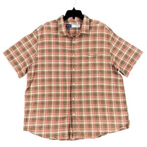 Old Navy Linen Shirt Mens XXL‎ Plaid Short Sleeve Relaxed Everyday Essential